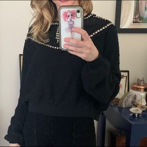 Free People Black Silver Studded Sweater size XS
